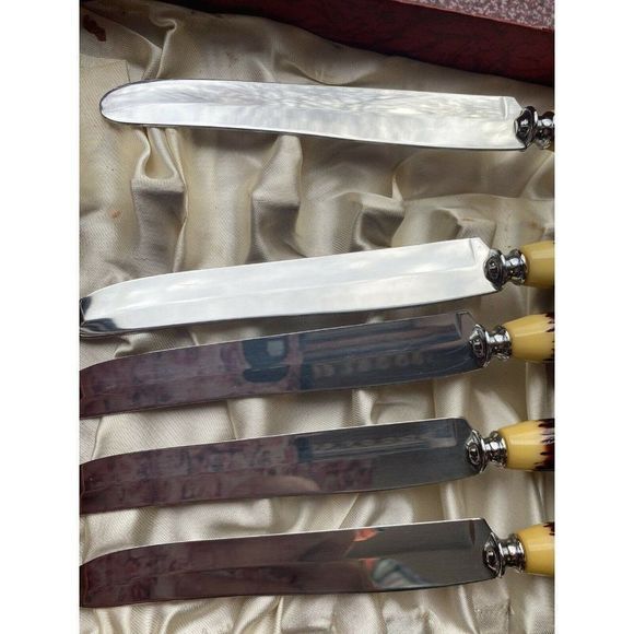 Rare VTG Glo-Hill FAUX STAG BONE And BAKELIGHT DINKEE KNIVES Boxed Set 6 - Picture 11 of 12